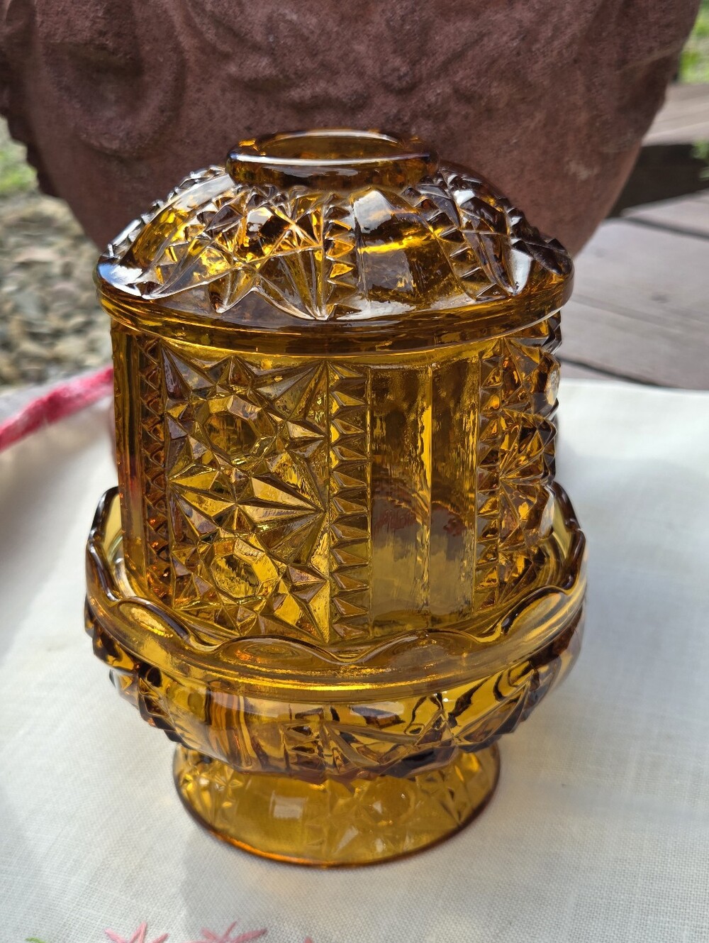 Indiana Glass Fairy Lamp Amber Stars & Bars